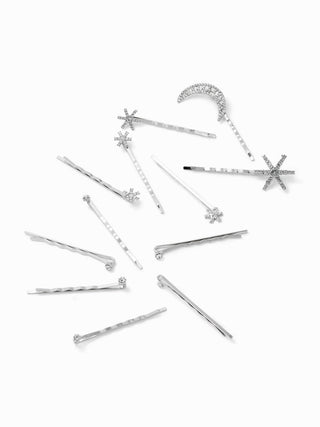 12PCS RHINESTONE & MOON & STAR HAIR CLIP SET