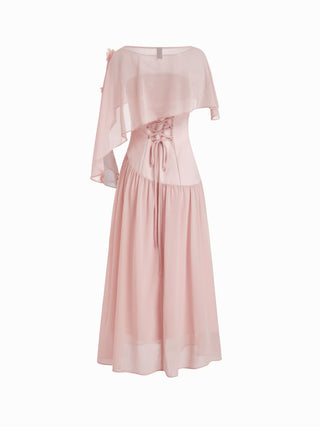 Bandeau Poncho Top Flowy Lace Up Maxi Dress