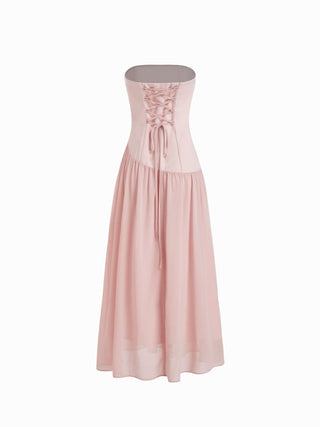 Bandeau Poncho Top Flowy Lace Up Maxi Dress