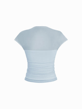 Mesh High Neck Sleeveless Draped Ruched Top