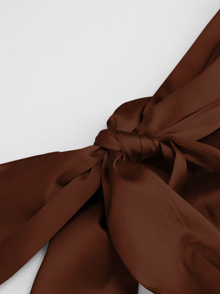 Satin Halter Neck Twist Knotted A-line Maxi Dress
