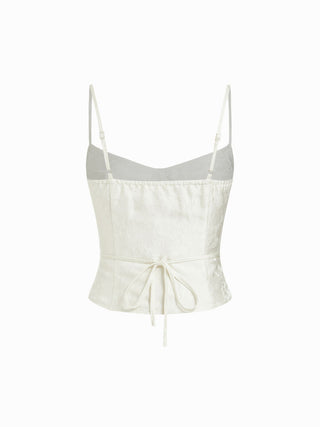 Jacquard Sweetheart Neck Button Detail Corset Crop Cami Blouse