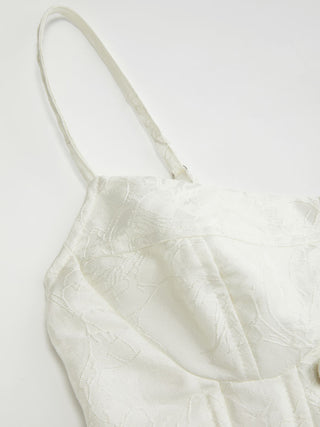 Jacquard Sweetheart Neck Button Detail Corset Crop Cami Blouse