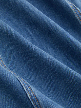Stretch Washed Denim Collar Shirt Mini Dress