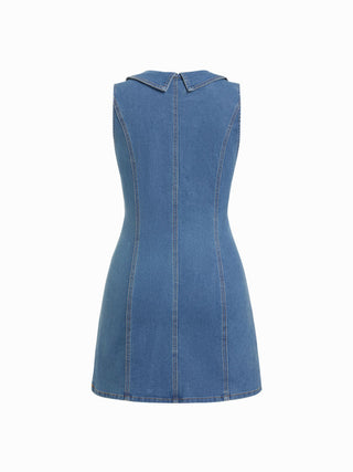 Stretch Washed Denim Collar Shirt Mini Dress
