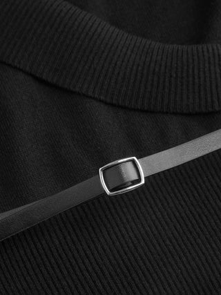 Knit V-neck Wrap Short Sleeve Top With Belt