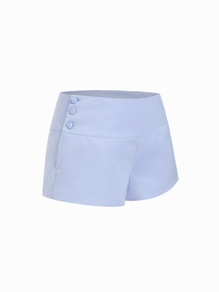 Satin Low Rise Button Micro Shorts
