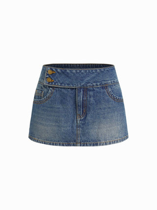 Washed Denim Low Rise A-Line Mini Skort
