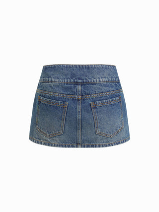 Washed Denim Low Rise A-Line Mini Skort