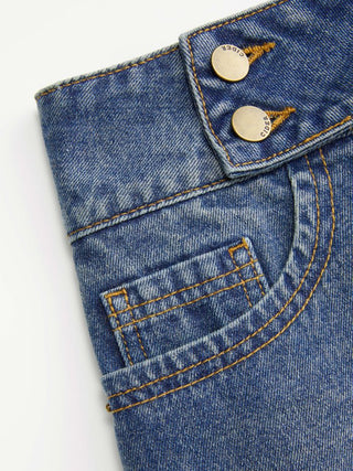 Washed Denim Low Rise A-Line Mini Skort