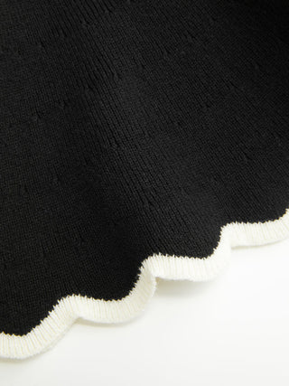 Knit Boat Neck Colorblock Ruffled Hem Metal Button Vest