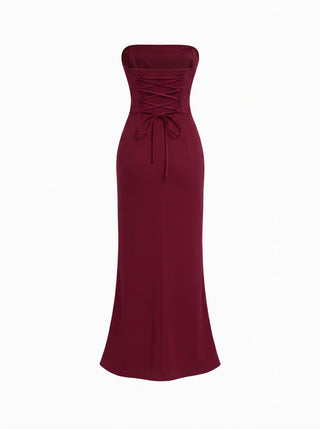 Mesh Bandeau Lace up Bodycon Maxi Dress