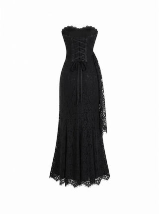 Lace Floral Bandeau Applique Mermaid Maxi Dress