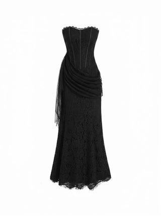 Lace Floral Bandeau Applique Mermaid Maxi Dress