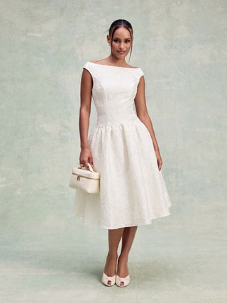 Jacquard Floral Embroidery Sleeveless Corset Midi Dress