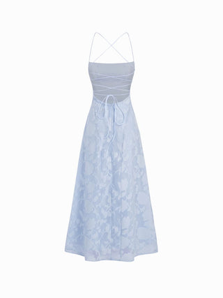 Textured Floral Backless A-Line Maxi Dress