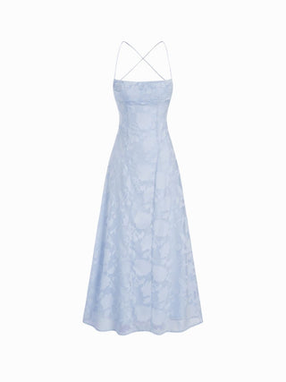 Textured Floral Backless A-Line Maxi Dress
