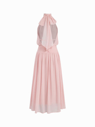 Chiffon Halter Neckline Backless A-Lined Maxi Dress