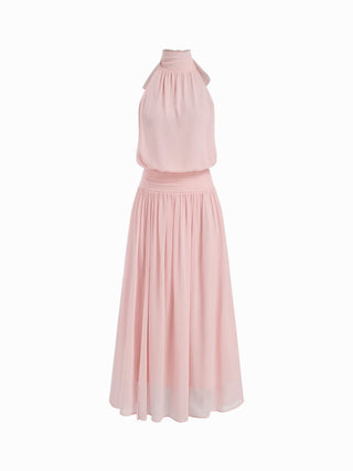 Chiffon Halter Neckline Backless A-Lined Maxi Dress