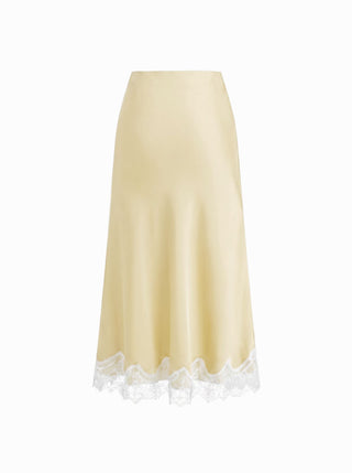 Satin High Rise Lace Panel Maxi Skirt