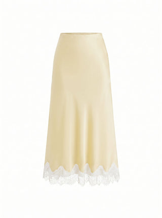 Satin High Rise Lace Panel Maxi Skirt