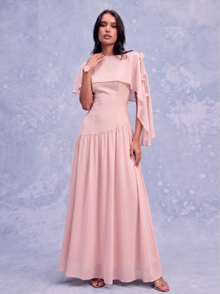 Bandeau Poncho Top Flowy Lace Up Maxi Dress