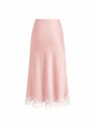 Satin High Rise Lace Panel Maxi Skirt