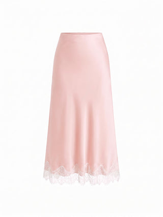 Satin High Rise Lace Panel Maxi Skirt