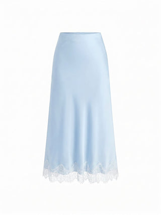 Satin High Rise Lace Panel Maxi Skirt