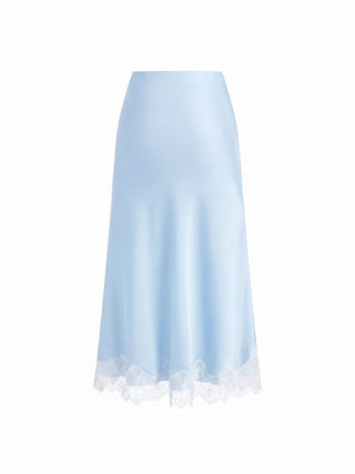Satin High Rise Lace Panel Maxi Skirt