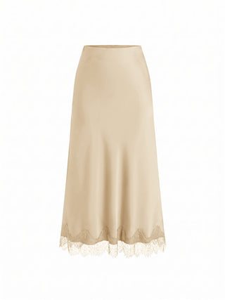 Satin High Rise Lace Panel Maxi Skirt