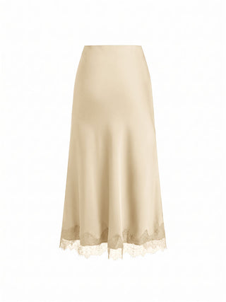 Satin High Rise Lace Panel Maxi Skirt
