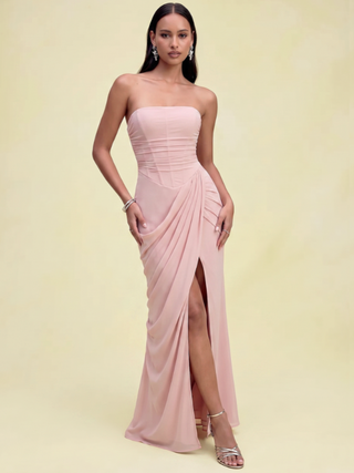 Mesh Bandeau Lace up Bodycon Maxi Dress