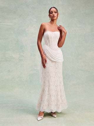 Lace Floral Bandeau Applique Mermaid Maxi Dress