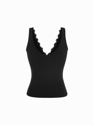 Lace V-neck Eyelash Trim Tank Top