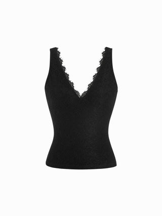 Lace V-neck Eyelash Trim Tank Top