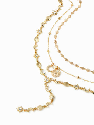 MOON & STAR & RHINESTONE LAYERED NECKLACE