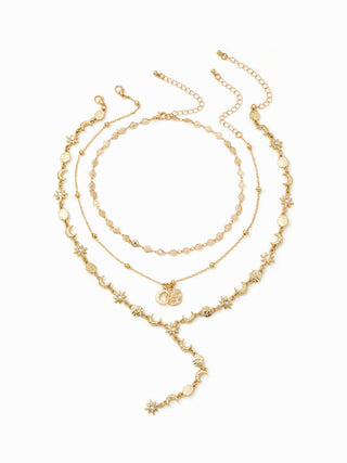 MOON & STAR & RHINESTONE LAYERED NECKLACE