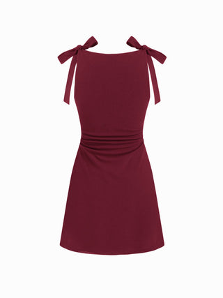 Square Neck Solid Bowknot Mini Dress