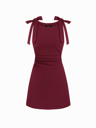Square Neck Solid Bowknot Mini Dress