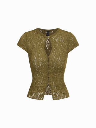Pointelle Textured Button Through Cut Out Top
