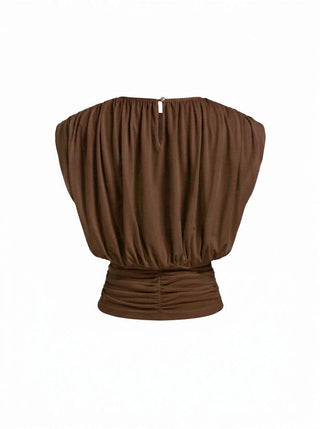 Draped Ruched Round Neckline Sleeveless Top