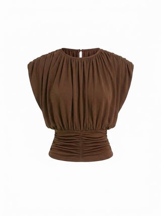 Draped Ruched Round Neckline Sleeveless Top