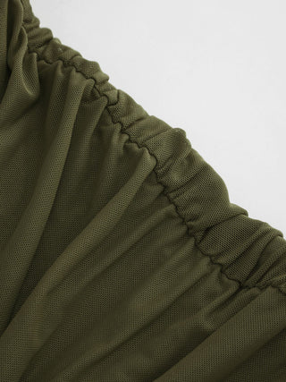 Mesh Draped Ruched Knotted Mini Dress