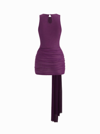 Mesh Draped Ruched Knotted Mini Dress