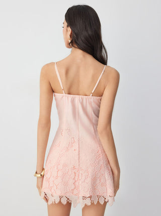 Jacquard Floral Sweetheart Lace Panel A-line Mini Dress