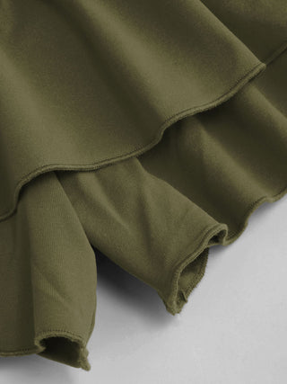 Boat Neck Ruched Ruffle Hem Layered Micro Romper