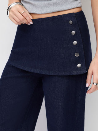 Stretch Denim Low Rise Wrap Metal Detail Straight Leg Jeans