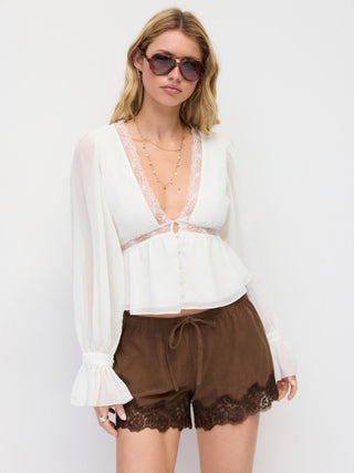 Corduroy Low Rise Drawstring Lace Trim Shorts