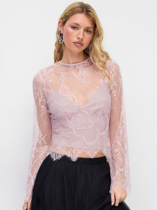 Lace Scalloped Hem Bell Sleeve Top & V-Neck Cami Top